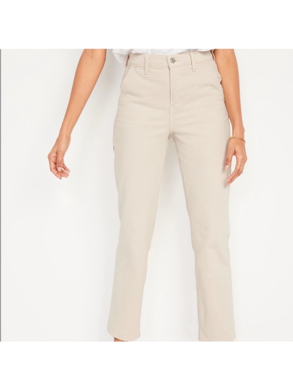 Old Navy Classic High-Rise Straight Leg Jeans in Beige